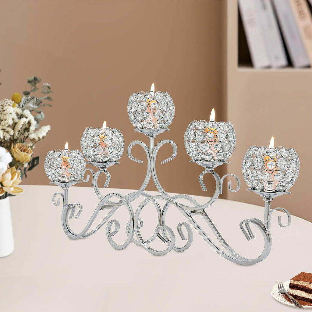 5 Arms Crystal Candle Holder Candlestick Holder CandelabrasDecor Home Tabletop Centerpiece Candle Holder Accessories