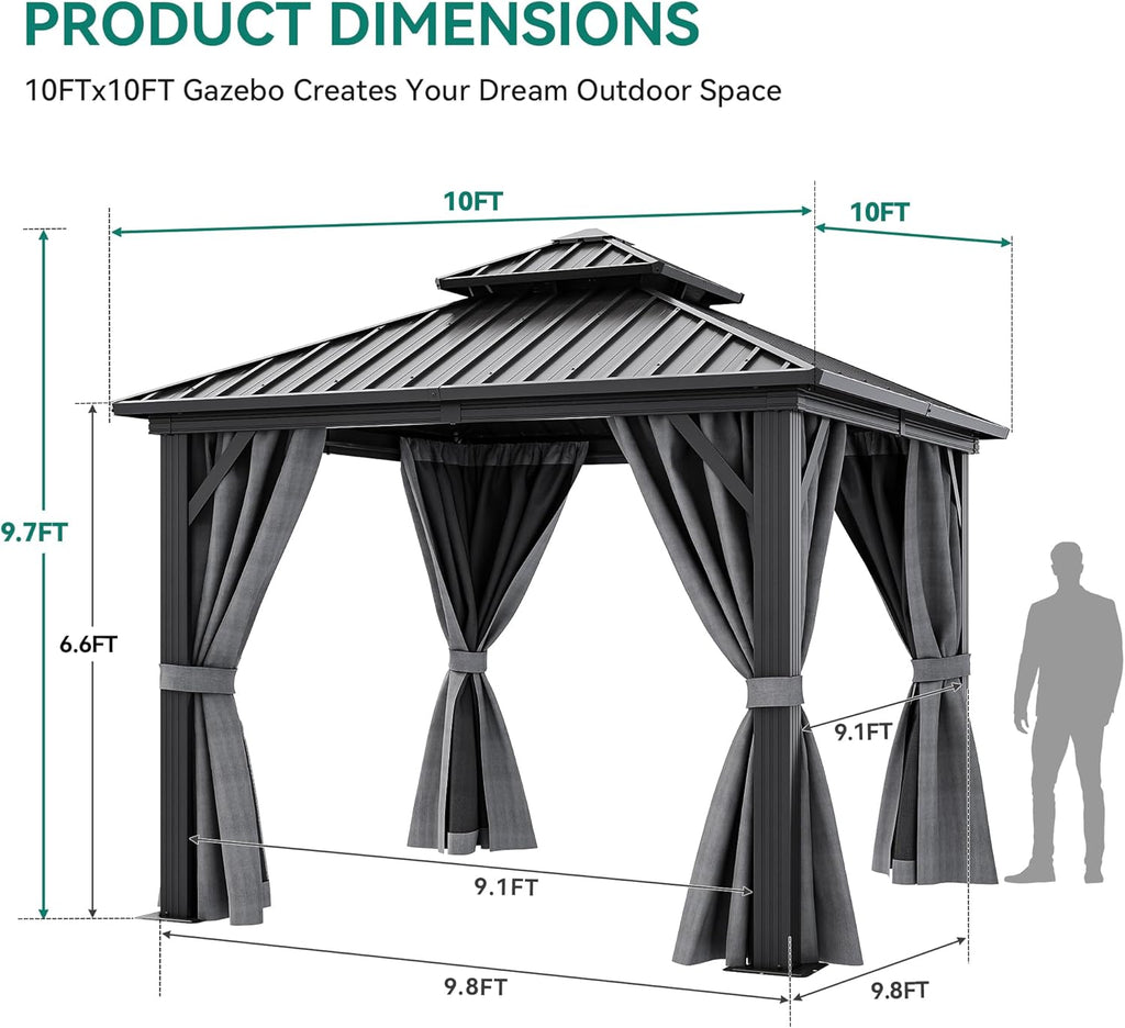 10x10ft Hardtop Gazebo with Nettings and Curtains