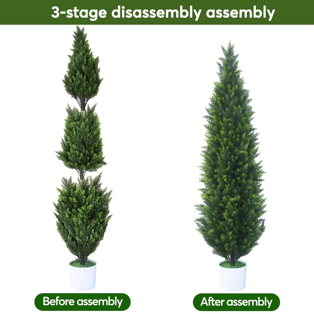 2 Pack 5Ft Artificial Cedar Topiary Tree w/ 2 Stake & Pot for Porch