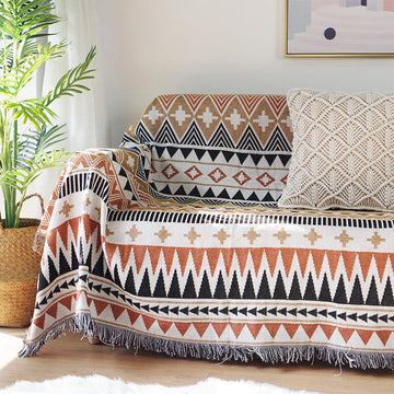 Aztec Navajo Throw Blanket Cotton Woven Blanket with Tassel Tribal Ethnic Style Geometric Pattern Reversible