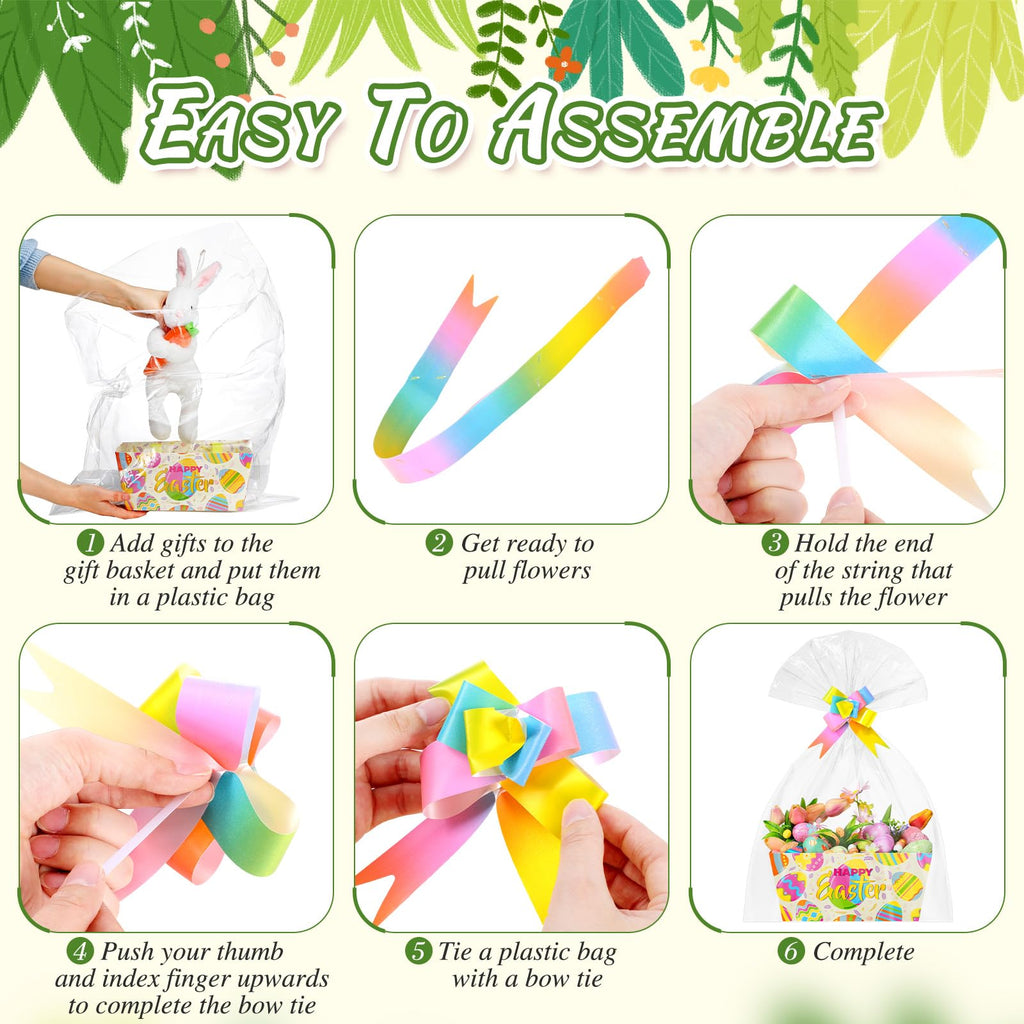 6 Pack Easter Eggs Basket for Gifts Empty with Cellophane Bag Pull Bows Happy Easter Eggs Basket Gift Box for Spring