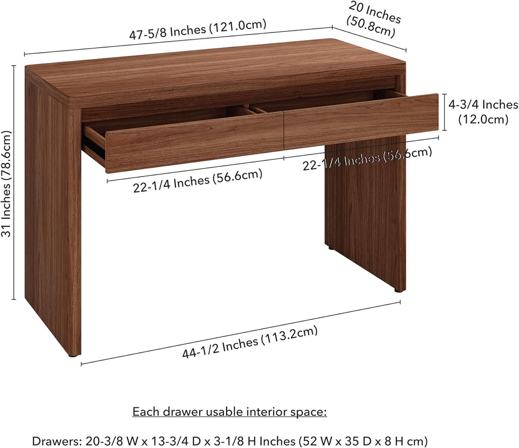 48" Modern Rectangular Wooden Home Office Desk Computer Desk Writing Table with 2 Storage Drawers, Medium Walnut