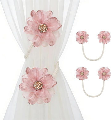 2 Pack Flower Curtain Holdbacks, No Drill Curtain Tiebacks for Drapes, Premium Fabric Curtain Ties, Decorative