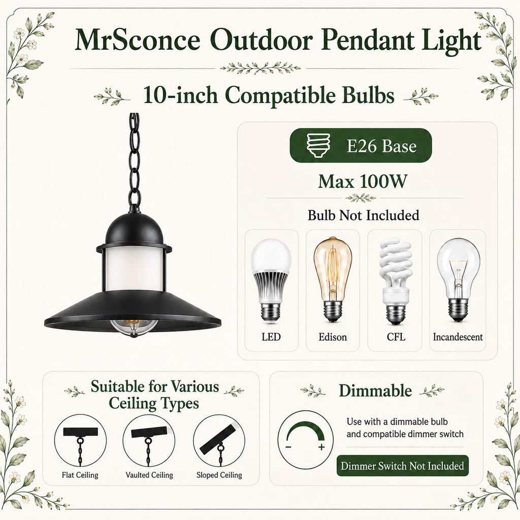 Outdoor Pendant Lights for Porch,2 Pack Farmhouse Exterior Hanging Lights Fixture with Adjustable Chain