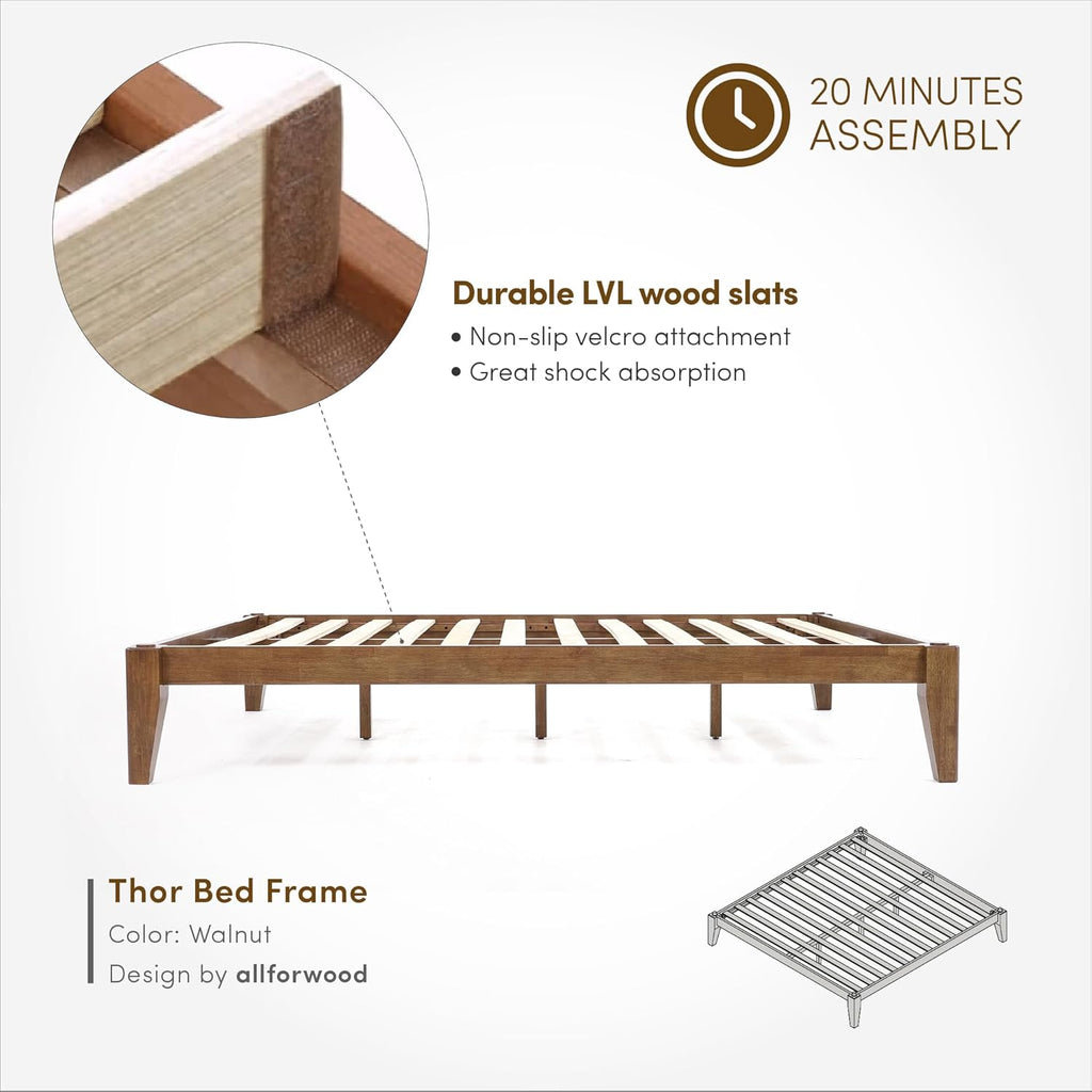 Thor Premium Solid Wood Bed Frame Queen, Japanese Joinery Bed Frame with Wood Slat Support, Platform Bed, No Box