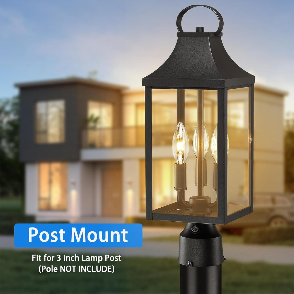 18.62'' Dusk to Dawn Post Light Outdoor, Large 3-Light Lamp Post Light Fixture