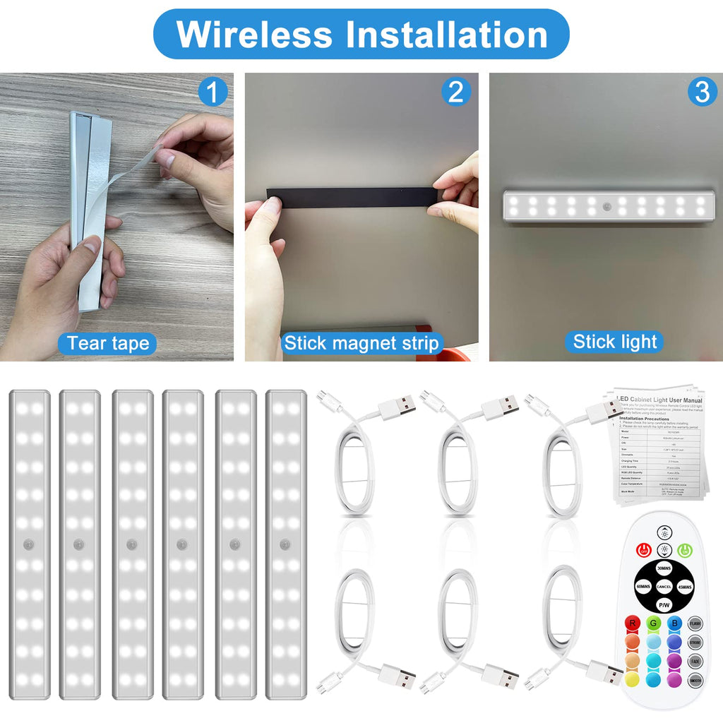 Under Cabinet Lighting Wireless with Remote, 6 Pack