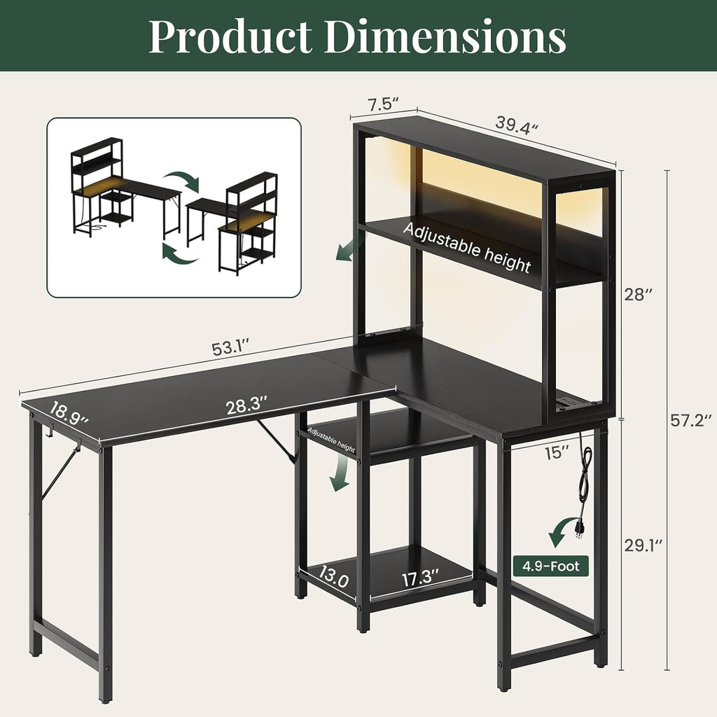 53" L Shaped Gaming Desk Reversible Corner Desk