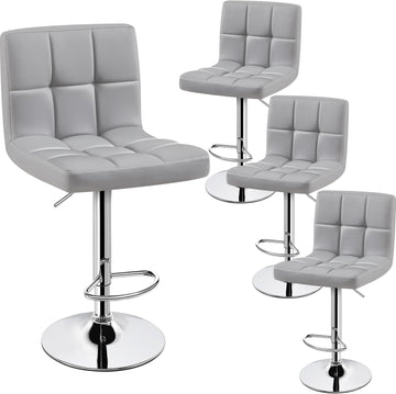 Bar Stools Set of 4, PU Leather Adjustable Barstools, Modern Counter Stools with Back and Footrest, Counter Height