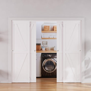 Closet Sliding Door, 96"×80"(Double Barn Doors 48"), Double K Shape Sliding Door with Hardware Kit, 