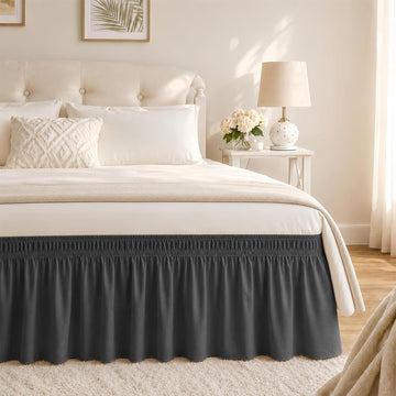Dark Grey Bed Skirt Queen Size 15" Drop, Elastic Wrap Around Bedskirt