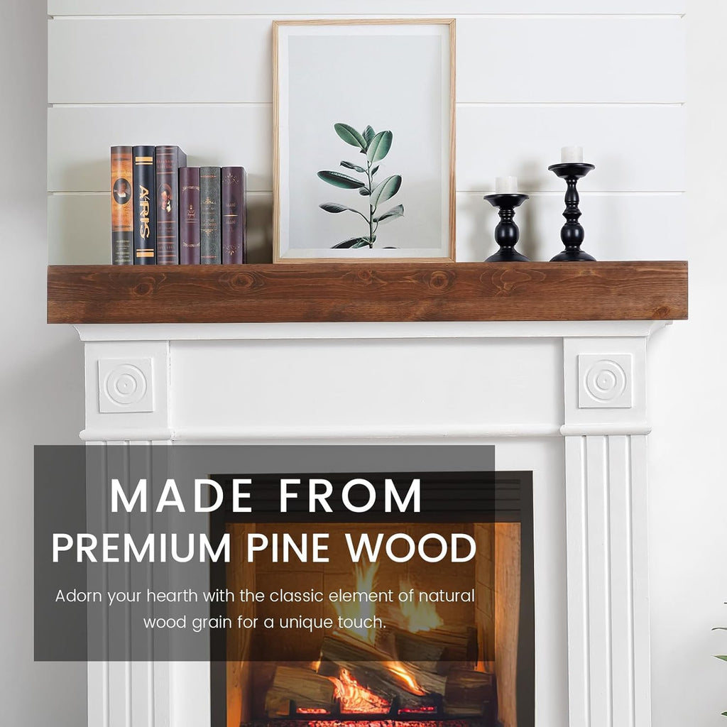 54 inch - Handcrafted Rustic Solid Wood Mantel Floating Mantle Shelves Decor for Wall, Bedroom, TV, Books