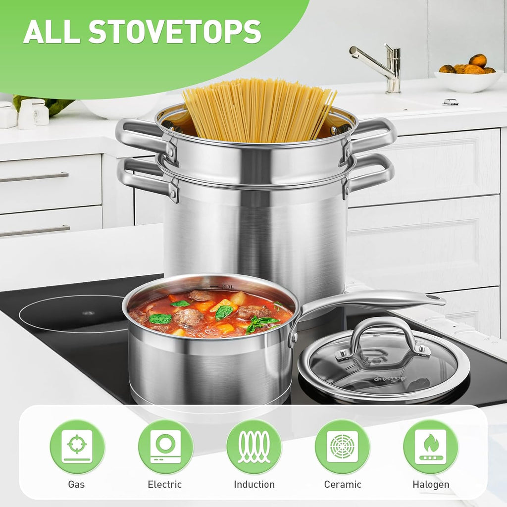 Professional Stainless Steel Pots and Pans Set, 17PC Induction Cookware Set, Impact-bonded Technology | Family