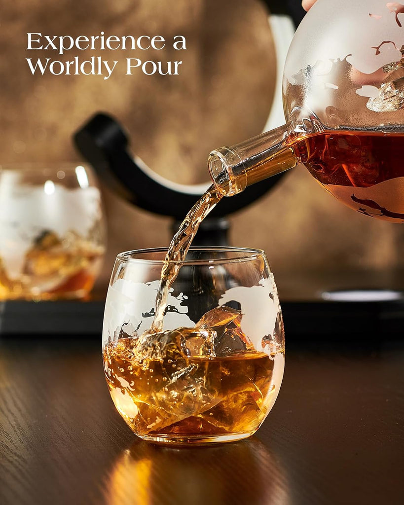 Light Up Globe Whiskey Decanter Gift Set with 2 Glasses