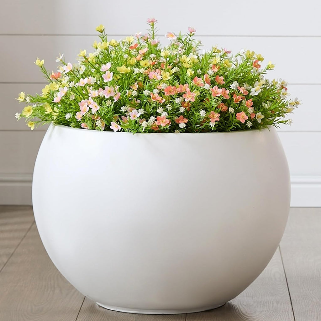 19.3"Dia x 13"H Large Fiberstone Sphere Planter, White Round Pot | 15" Opening, Drainage Hole & Plug, Wheathered