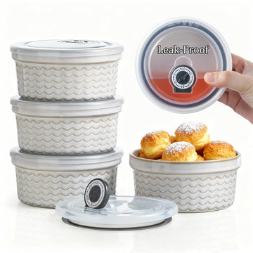 12 oz with Lids Airtight Ceramic Storage Containers with Lids for Meal Prep/Moving/Freezer/Oven, Creme Brulee Ramekin