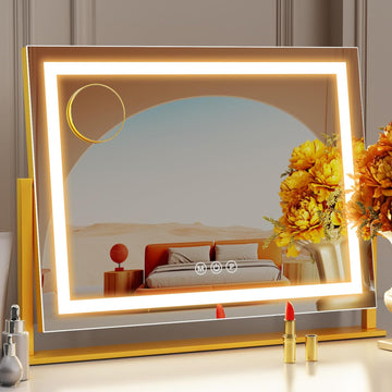 Lighted Makeup Mirror, 17.3"x13" Hollywood Vanity Mirror with Lights, Three Color Lighting Modes, and 5X Magnification