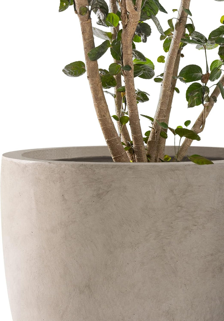 Set of 3 Weathered Concrete Bowl Planters 18" 14" 18" Dia | Drainage for Outdoor, Rubber Plug for Indoor Home