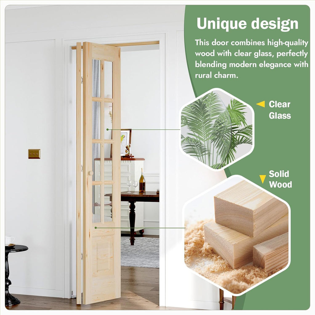Bifold Doors for 32"×80" Opening, Clear Glass French Interior Folding Barn Door with Concealed Hardw