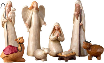 Nativity Sets for Christmas - Crafted Rustic Carved Nativity Scene, 10-Inch Scale, 8-Piece