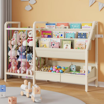 B5 Kids Bookshelf and Toy Storage, Book Shelf for Kids Rooms White | Sling Toddler Book Shelves with Stuffed Animal