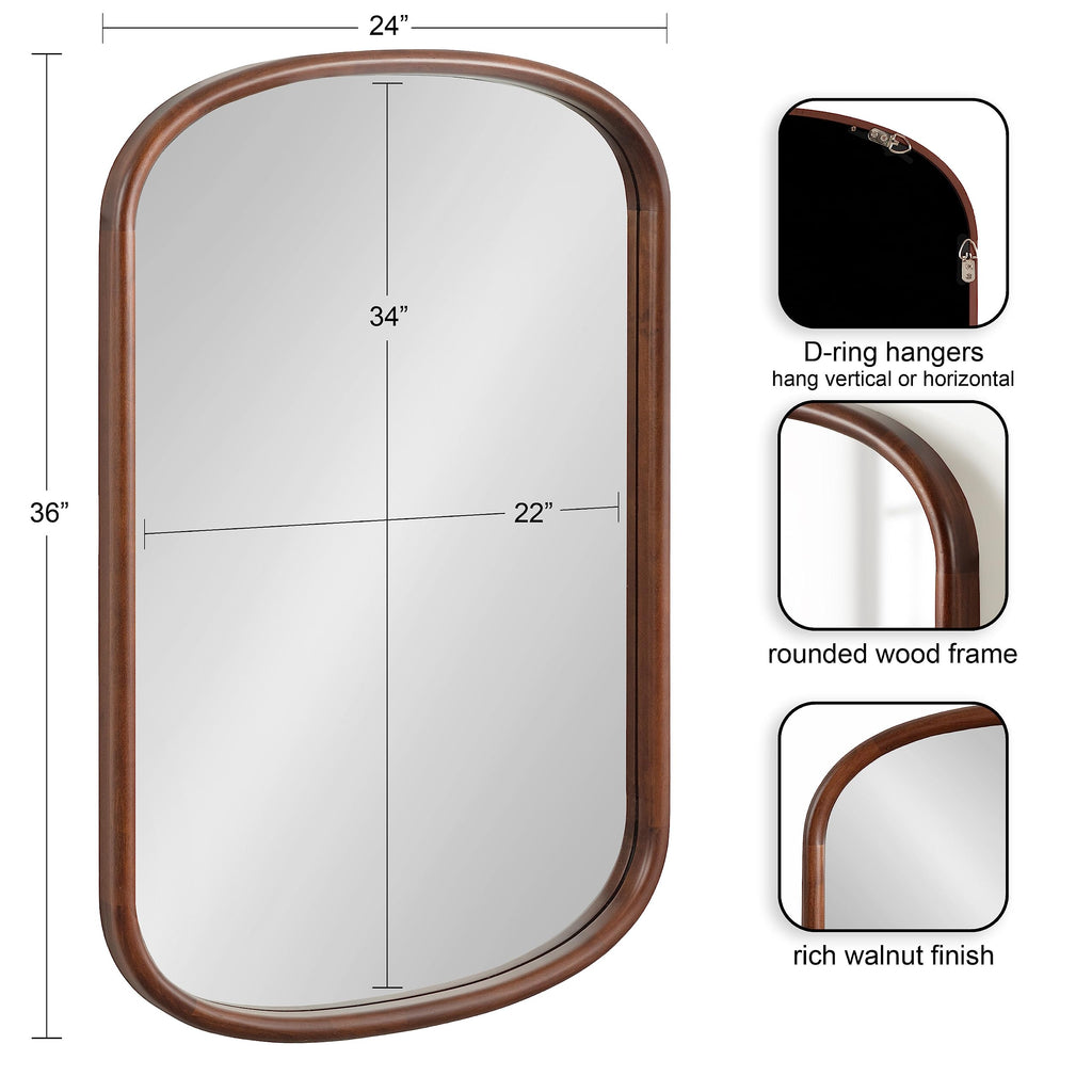 Talma Arched Oval Wall Mirror; 24 x 36; Dark Walnut; Transitional Capsule Mirror with Solid Poplar Wood Frame and