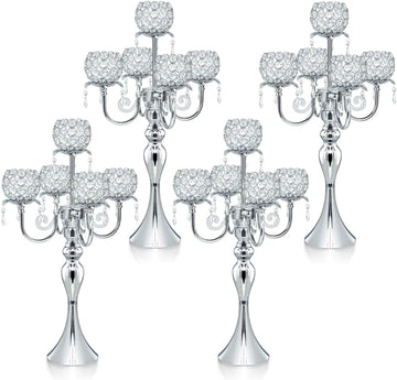 5 Arm Elegant Crystal Candle Holder,Candlestick, 22 Inch Tall Candle Holder Table Candelabra Event Party Table