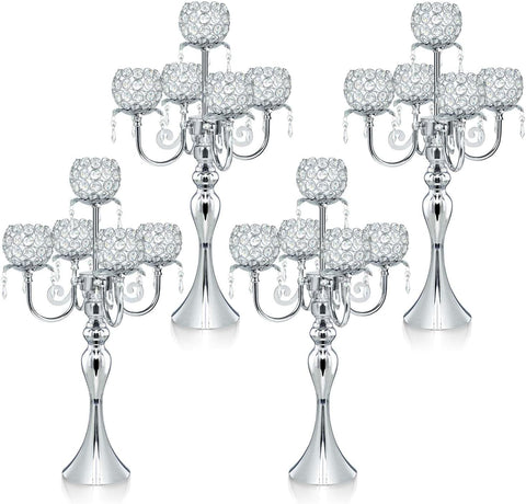 5 Arm Elegant Crystal Candle Holder,Candlestick, 22 Inch Tall Candle Holder Table Candelabra Event Party Table