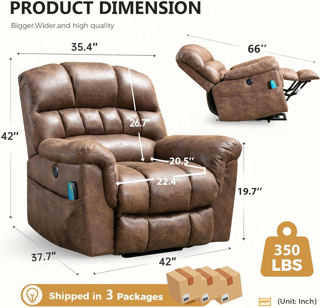 Oversized Power Lift Recliner with Massage and Heat for Elderly, Faux Leather Electric Lifting Reclining Chair with