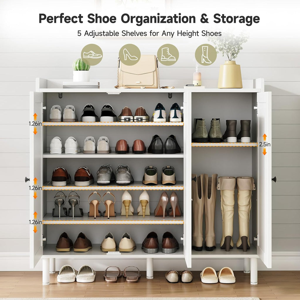 Shoe Cabinet with 3 Doors and Adjustable Shelves, 30 Pairs Shoe Storage Cabinet, 40 Inch Tall Farmhouse Shoe Rack