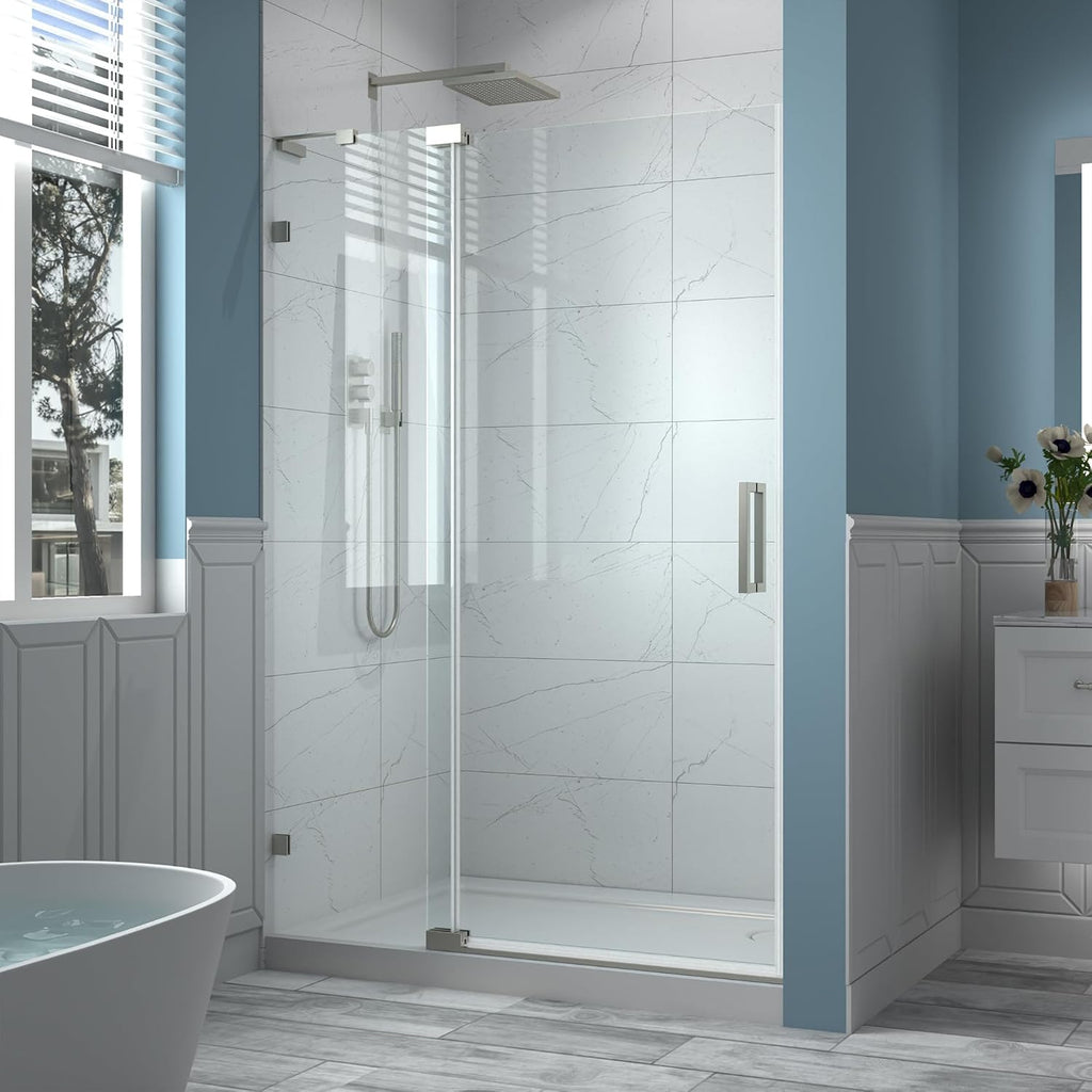 44-48" W x 70" H Frameless Pivot Shower Door, 5/16"(8mm) Clear SGCC Tempered Glass Shower Doors