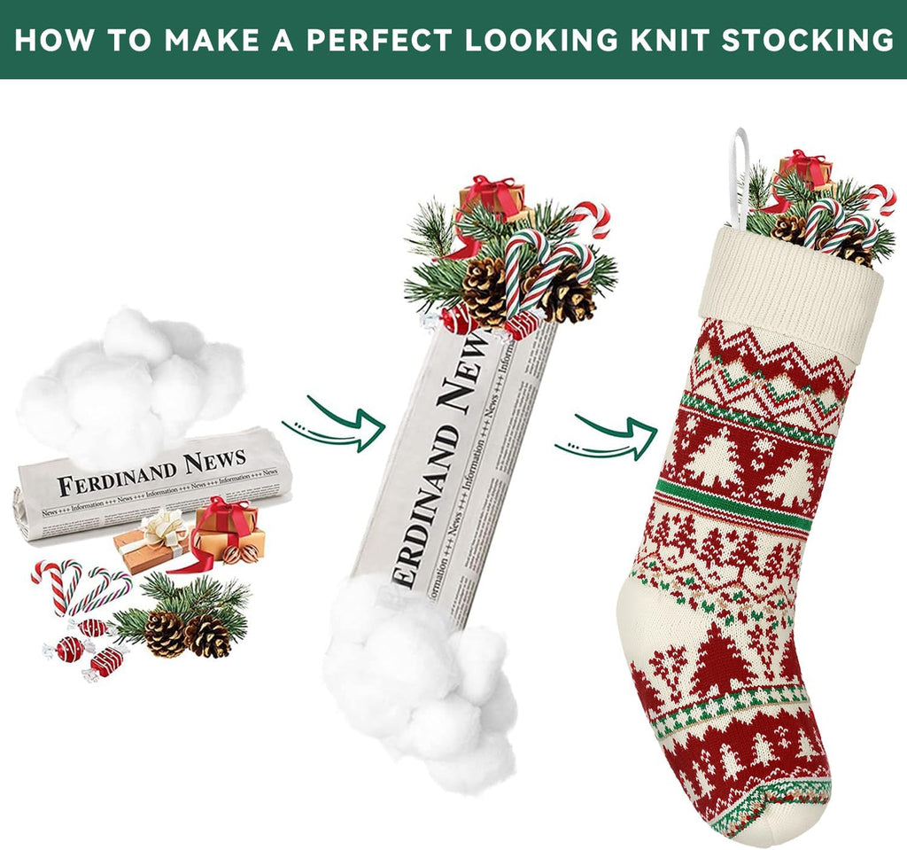 Knit Christmas Stockings with Patterns Reindeer, Tree, Snowflake, Snowman-4 Pack 18 Inch Large Knit Stockings - Set of 4
