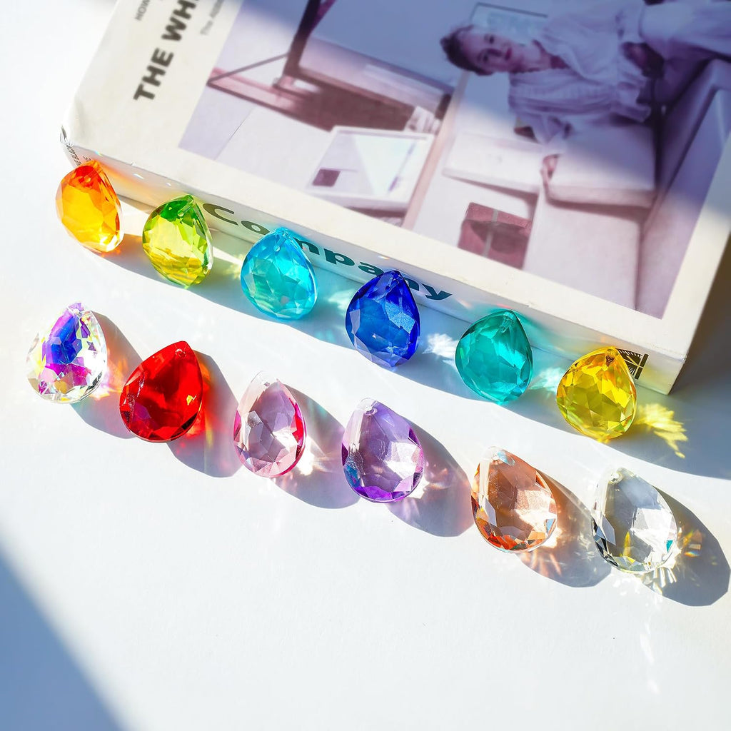 12Pcs Crystal Prisms 38mm Multicolor Bauhinia Beads Crystals - Chandelier Crystals Replacement