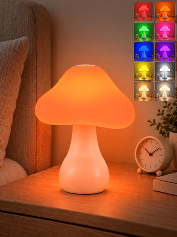 Mushroom Lamp, 10 Colors RGB+10 Brightness Rechargeable Bedside Table Lamp