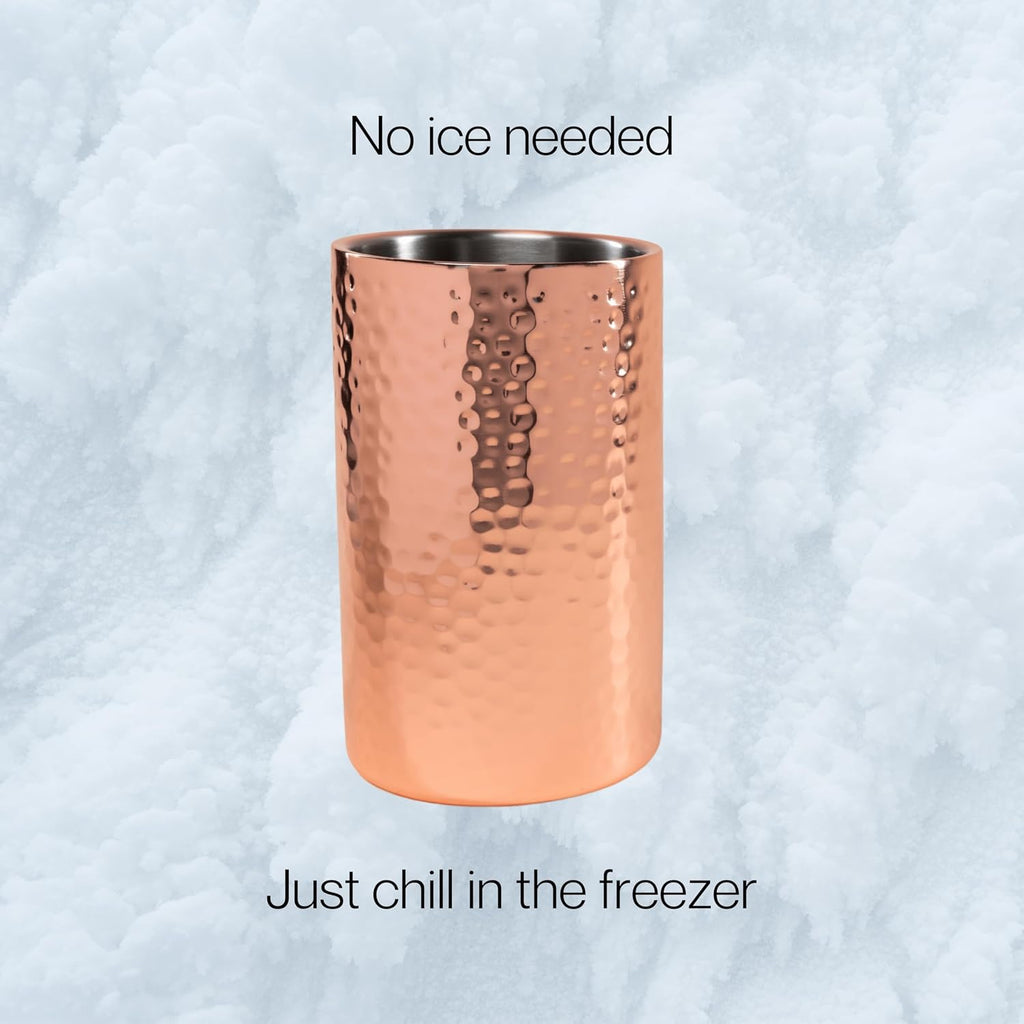 Hammered Rose Gold Single Bottle Wine Chiller - Copper Double-Walled Insulated Wine Cooler - Wine Bucket Chiller