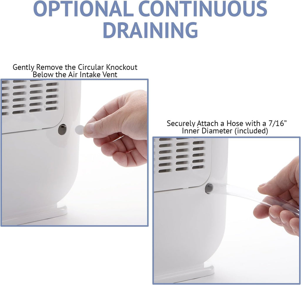 13-Pint Small-Area Desiccant Dehumidifier Compact and Quiet - With Continuous Drain Hose for Smaller Spaces, Bathroom