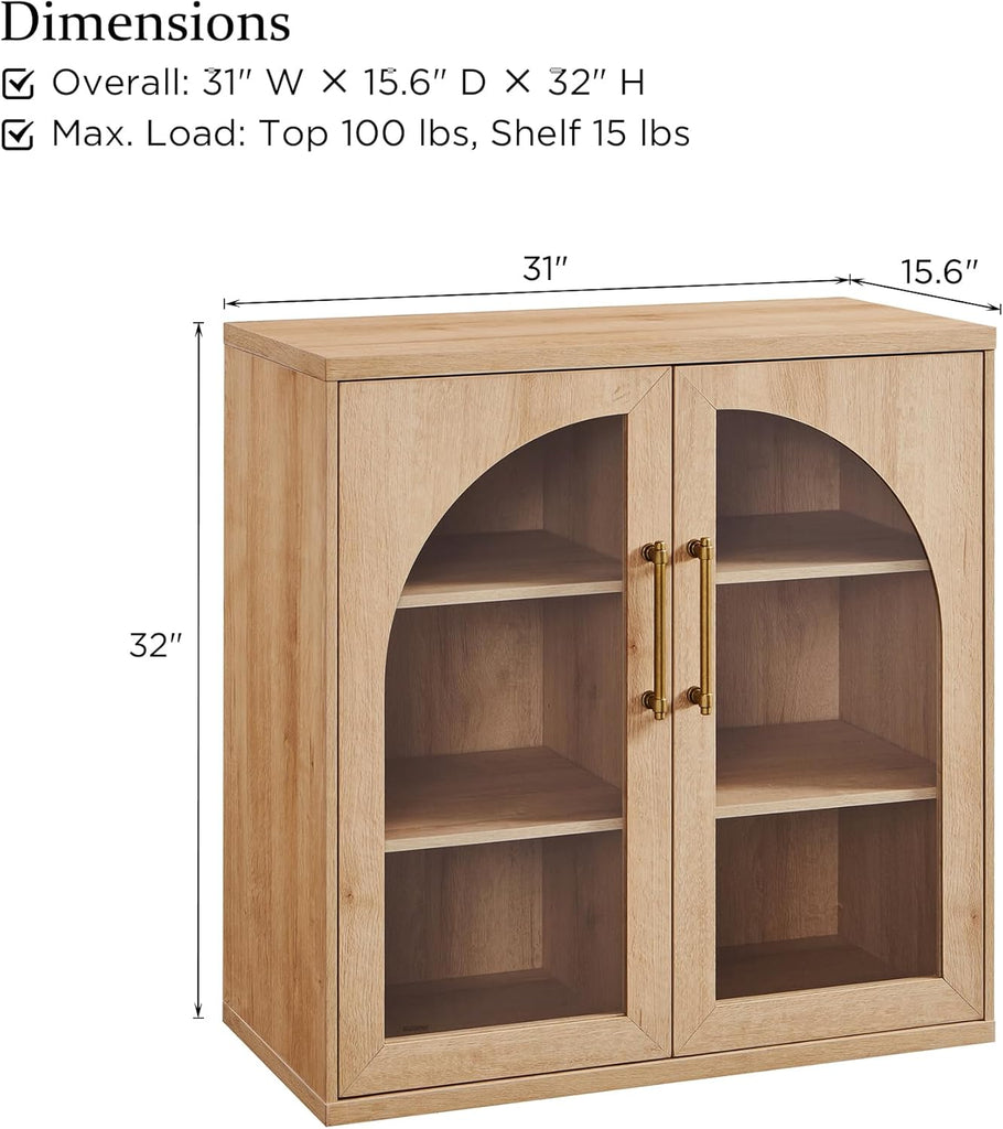 Glass Arched Door Sideboard Buffet Cabinet Set of 2, Accent Cabinet with Adjustable Shelf
