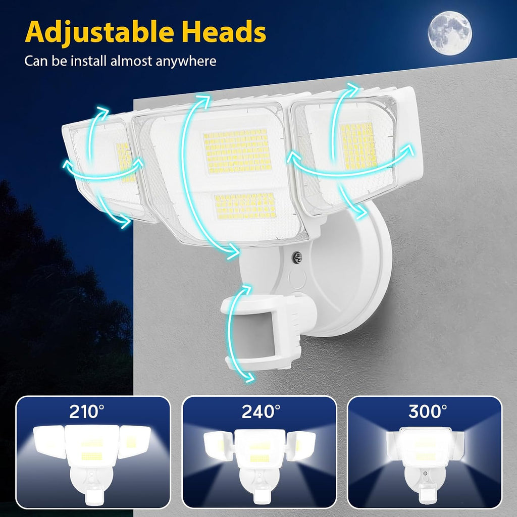 90W 10000LM LED Security Lights Motion Sensor Outdoor Lights, 4 Head Dusk to Dawn, 6500K Daylight Flood Lights