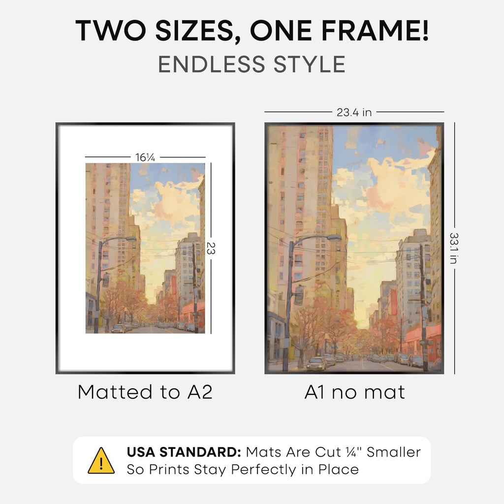 A0 Gold Poster Frame, High-End Metal, A1 Mat, Glass