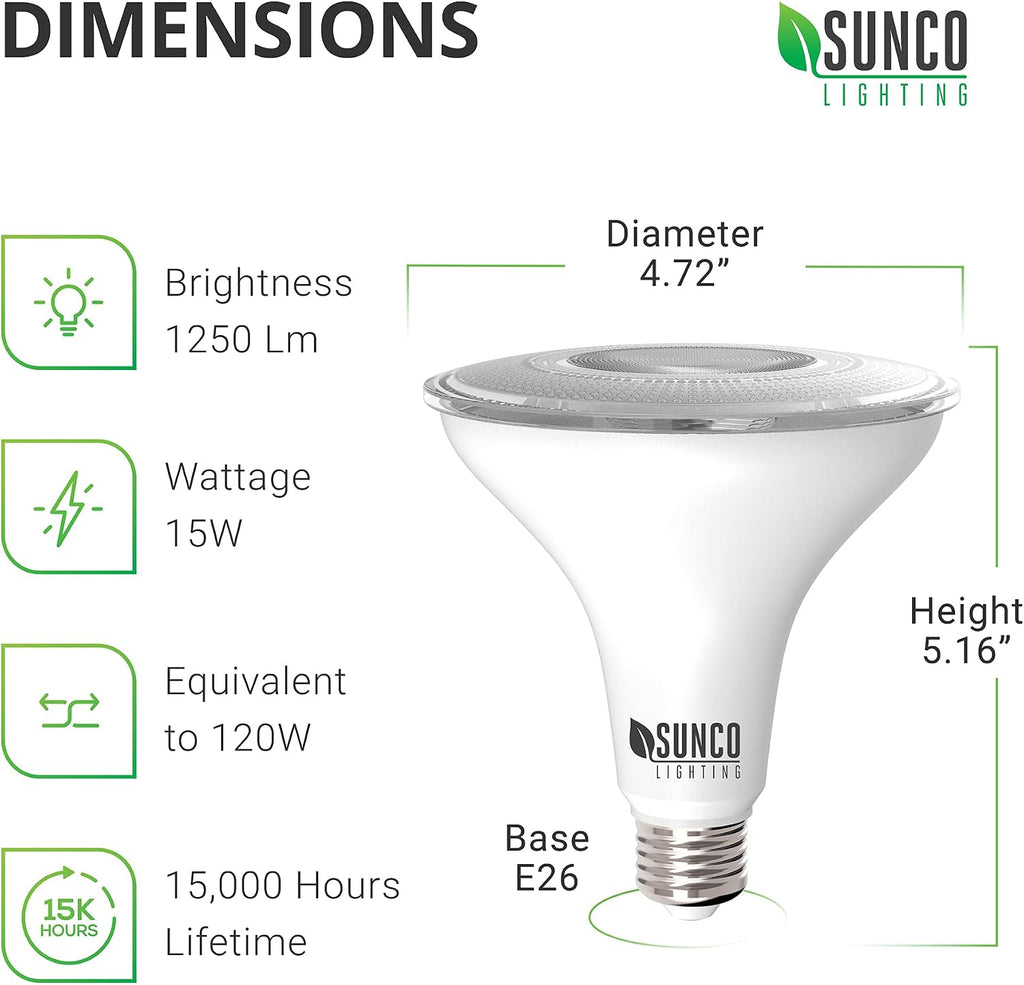 4 Pack PAR38 LED Bulbs, 15W=120W, Dusk to Dawn Flood Light, E26 | 1250LM, 5000K Daylight Photocell Sensor, Wet-Rated