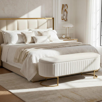 50.5" Velvet Storage Ottoman Bench with Gold-Toned Legs, Luxury Upholstered End of Bed Multi-Functional Footrest &