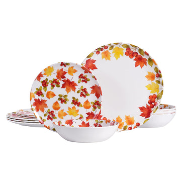 12-Piece Melamine Dinnerware Set, Fall Plates and Bowls Set