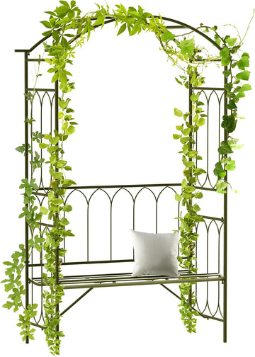 Metal Trellis Arbor Arch with Garden Bench Steel 484 lbs. Black | Climbing Plants, Grow Grapes & Vines, Patio Decor