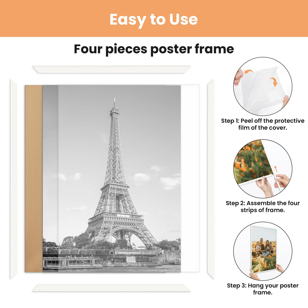 16x20 Poster Frame, Easy Slide-In Assembly, White, 3 Pack