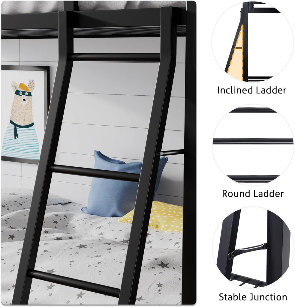 Loft Bunk Bed Twin Over Twin with Ladder and Guardrail,Heavy Duty Metal Slats Support No Box Spring Needed Small Space