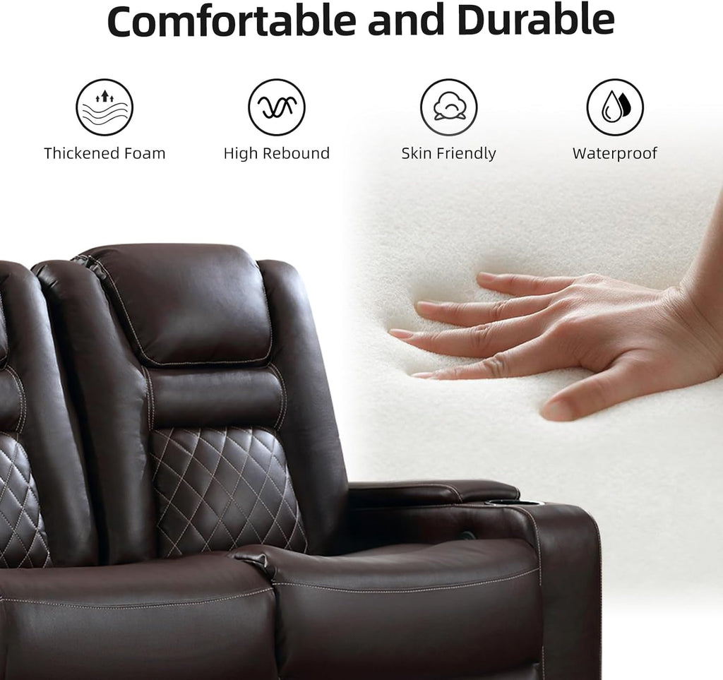 Home Theater Seats, Faux Leather Movie 3 Seat Recliner Sofa with Hidden Arm Storage