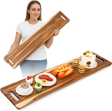 Large Charcuterie Board with Handles 48 x 12 Inch Rectangular Wood Serving Board Acacia Serving Tray Long Cheese