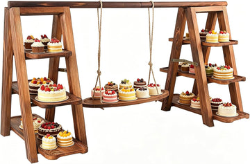 3 Tier Swing Wooden Cupcake Stand, Foldable Removable Serving Platter Tray | Rustic Party Food Display Stand, Dessert