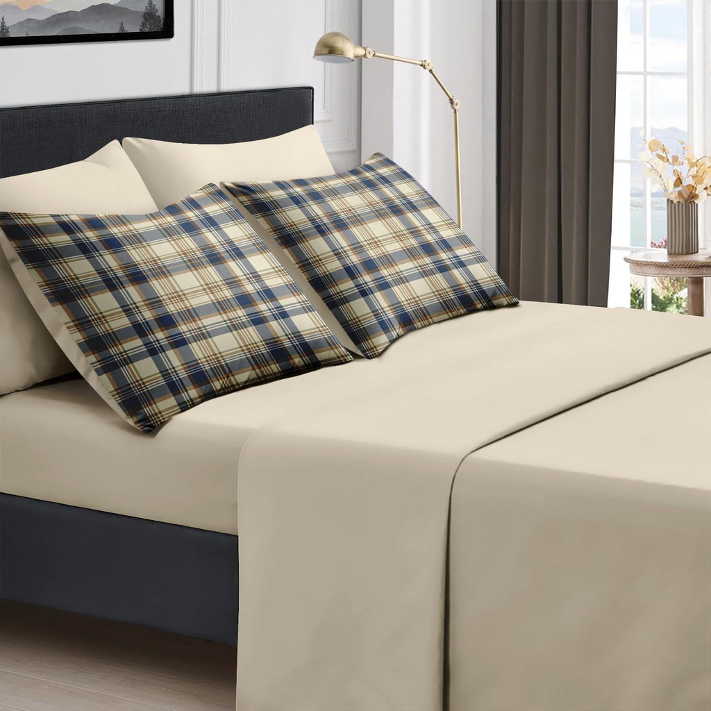 Comforter Set with Sheets, 7 Pieces Plaid Navy Bedding
