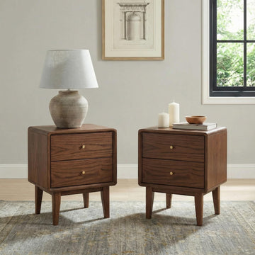 100% Solid Wood Nightstand Set of 2, Walnut Nightstand, Mid Century Night Stand, Wooden Nightstand, Small Nightstands